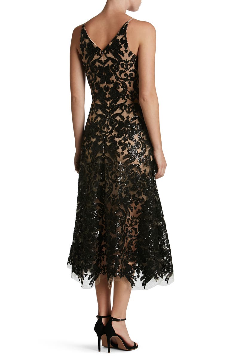 Dress the Population Blair Embellished Fit & Flare Cocktail Dress, Alternate, color, Black/ Nude