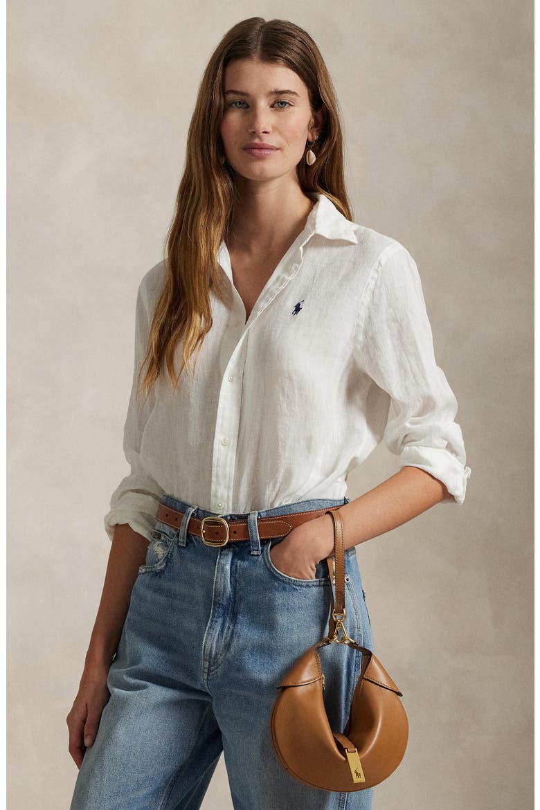 Classic Fit Linen Button-Up Shirt, Alternate, color, WHITE