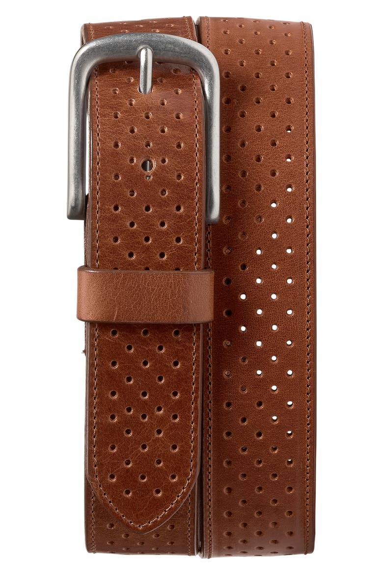 Denton Perforated Leather Belt, Main, color, TAN
