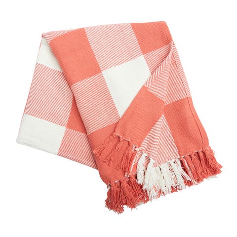 Franklin Plaid Coral 100% Cotton Accent Throw Blanket 50" x 60"