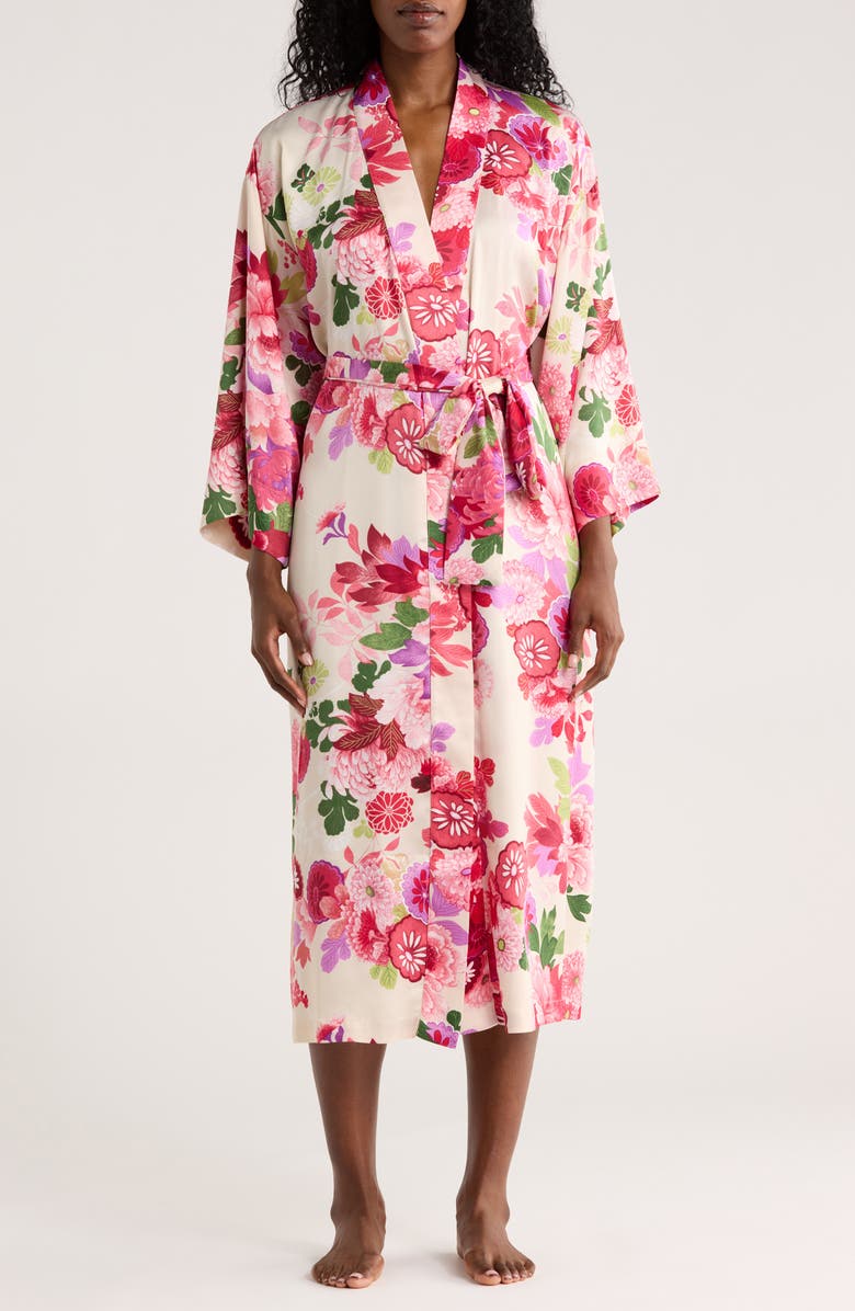 Natori Floral Satin Robe, Main, color, 