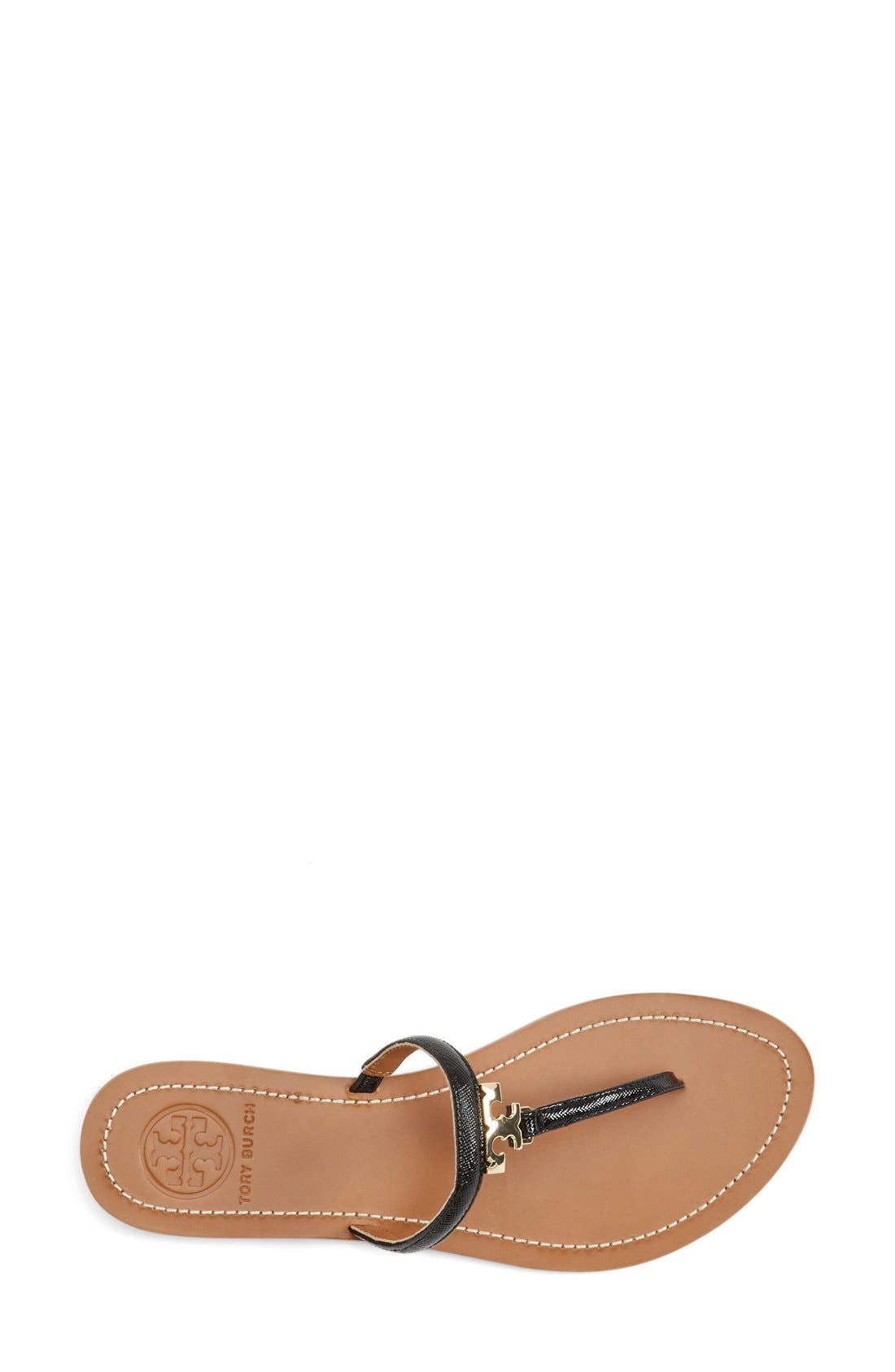 Tory Burch 'T' Logo Leather Thong Sandal, Alternate, color, 