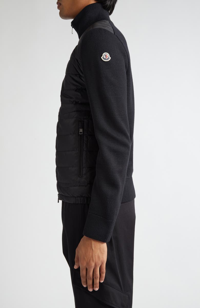 Moncler Quilted Nylon & Knit Cardigan, Alternate, color, Black/Black