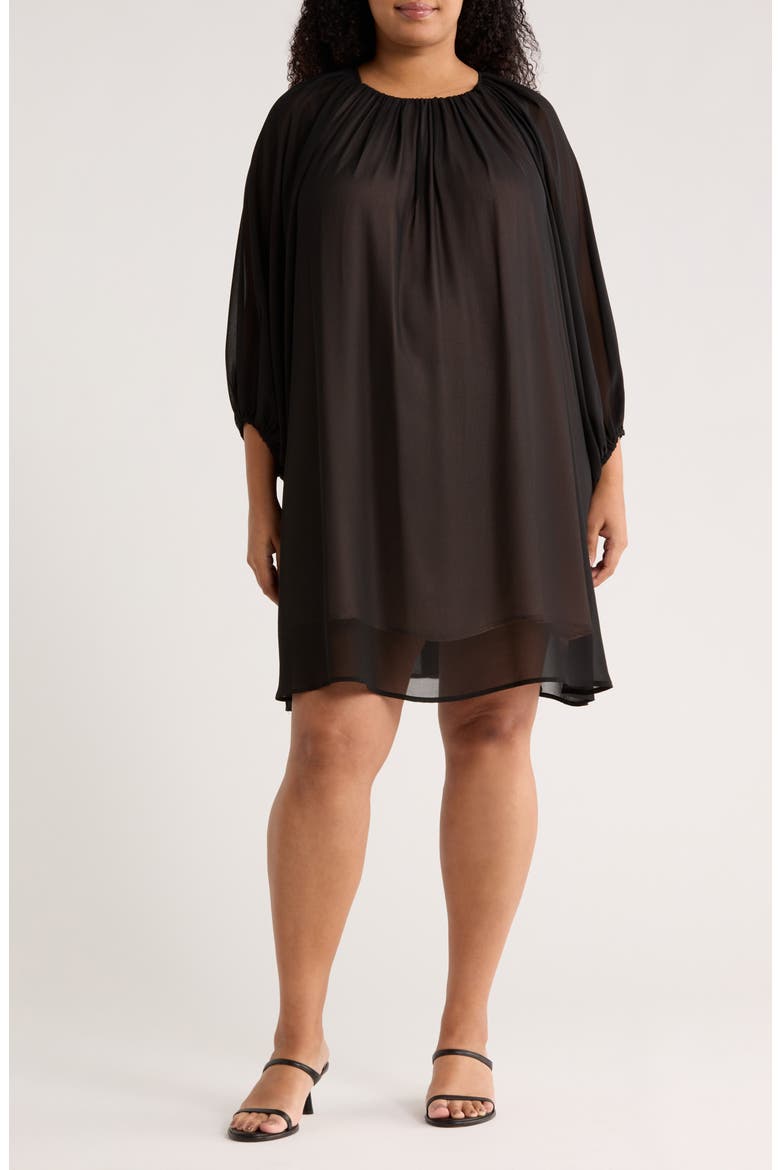 Sheer Overlay Blouson Minidress, Main, color, BLACK