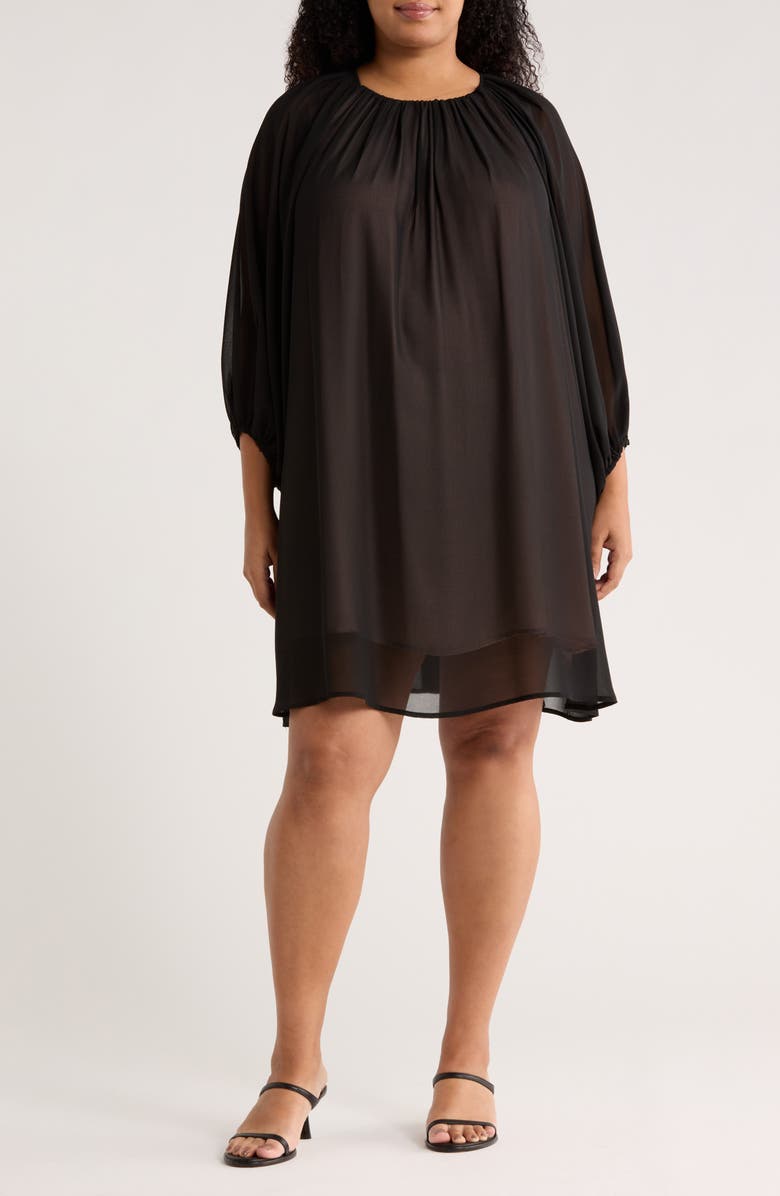 Renee C Sheer Overlay Blouson Minidress, Main, color, Black