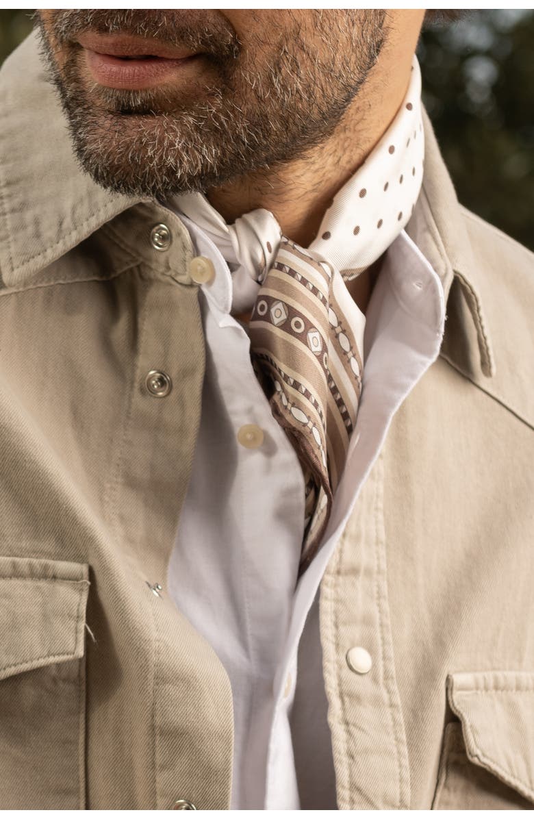 Elizabetta Verona - Hand Rolled Silk Neckerchief for Men, Alternate, color, White And Sand