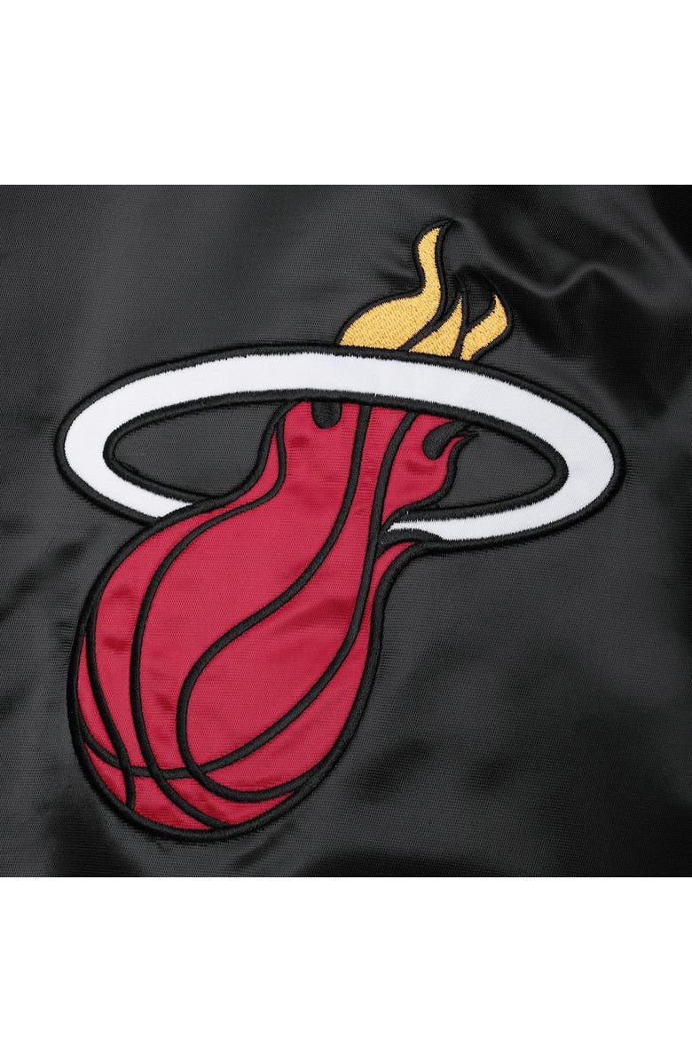 STARTER Men's Starter Black/Red Miami Heat Reliever Varsity Satin Raglan Full-Snap Jacket, Alternate, color,