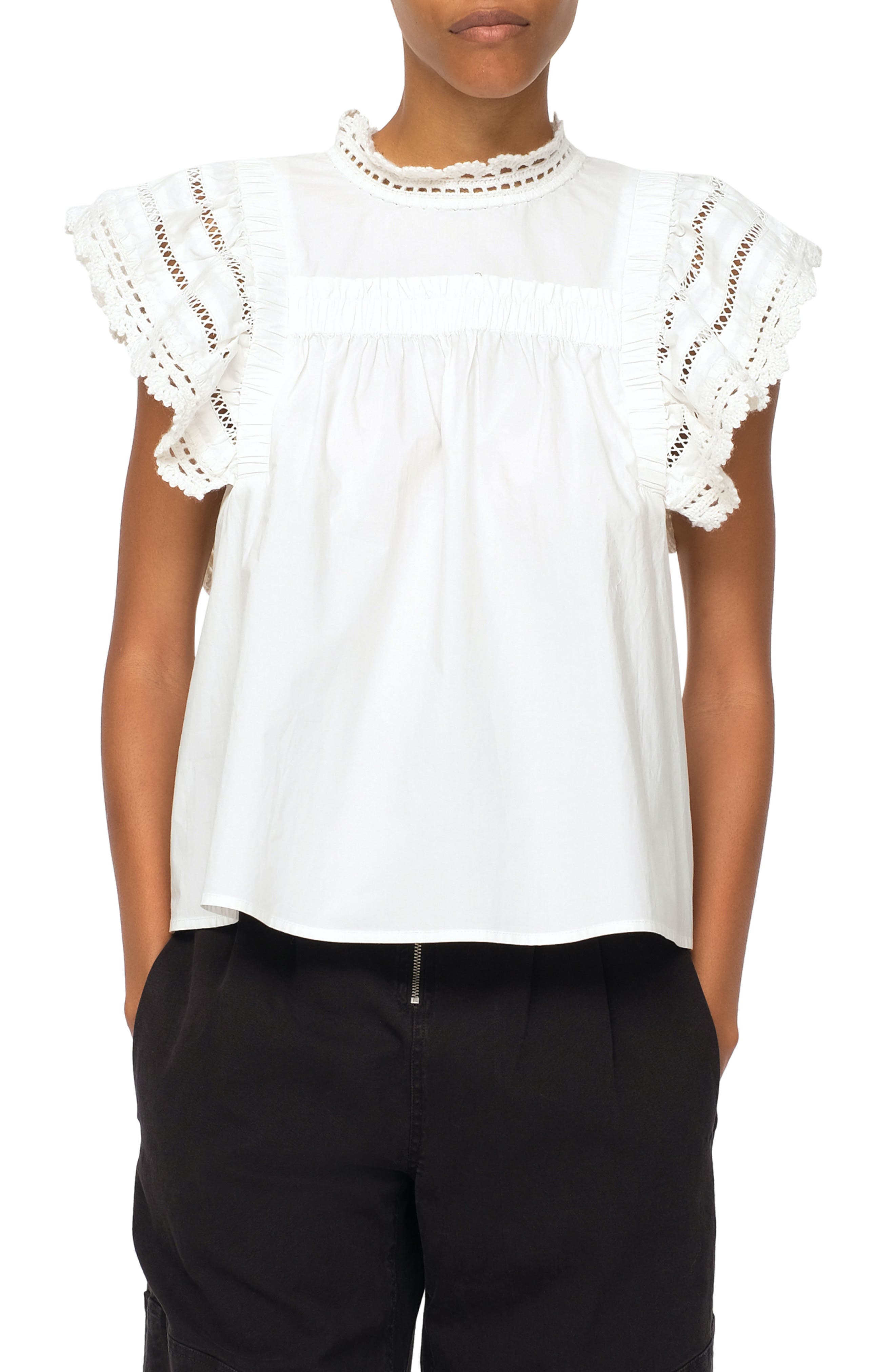 Sea NY Sea Rylee Crochet Flutter Sleeve Top (Women) | Nordstromrack