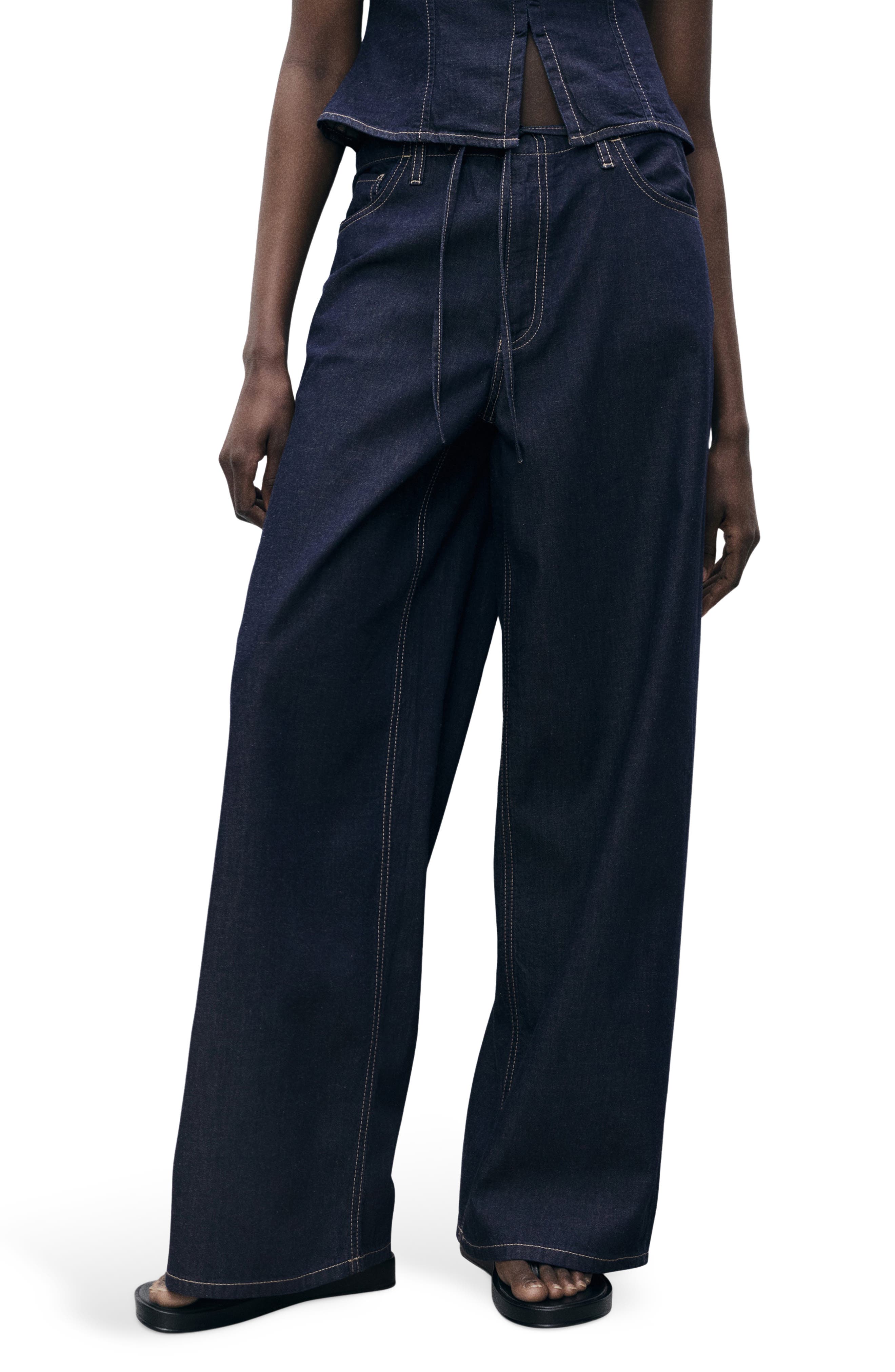 Topstitch Wide Leg Jeans