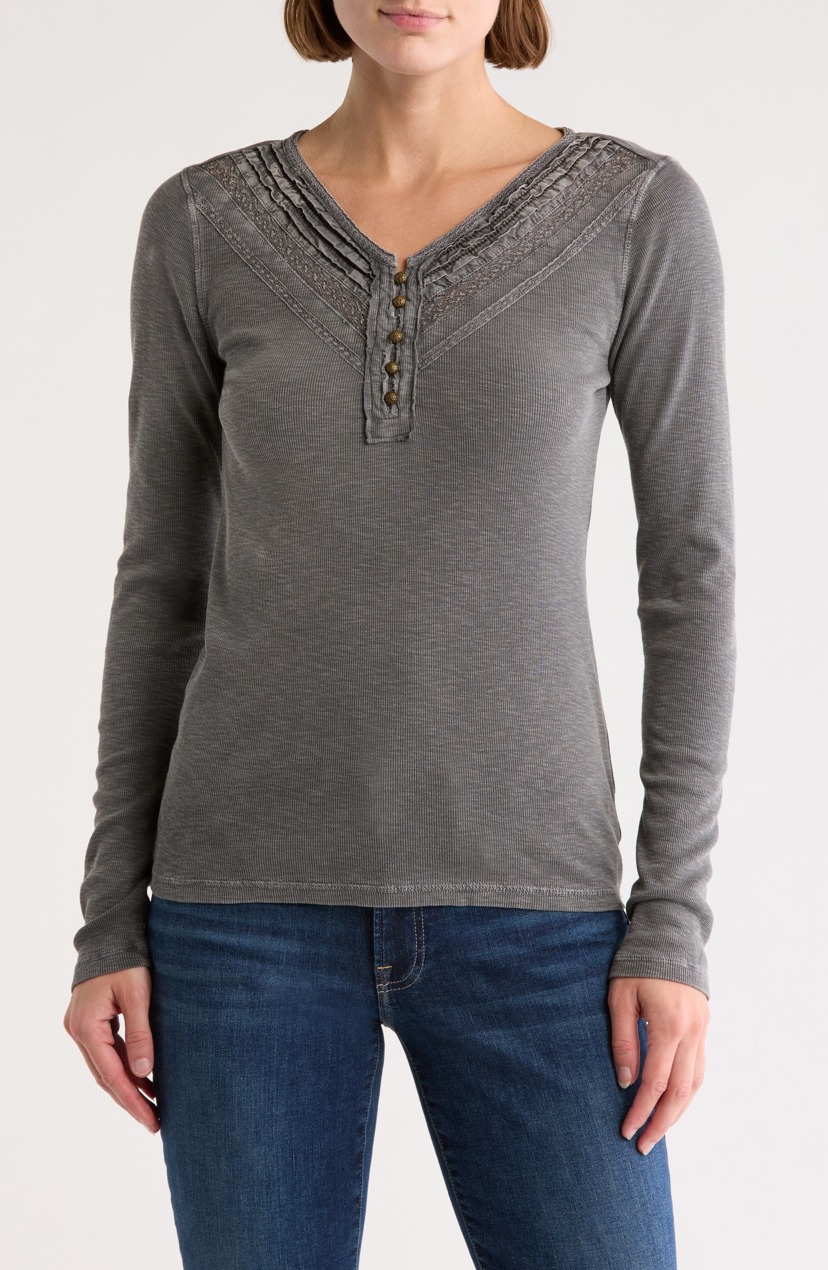 Lucky Brand Lace Trim Henley