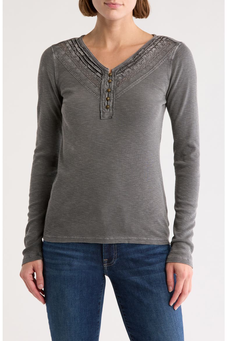 Lace Trim Henley, Main, color, GREY PINSTRIPE