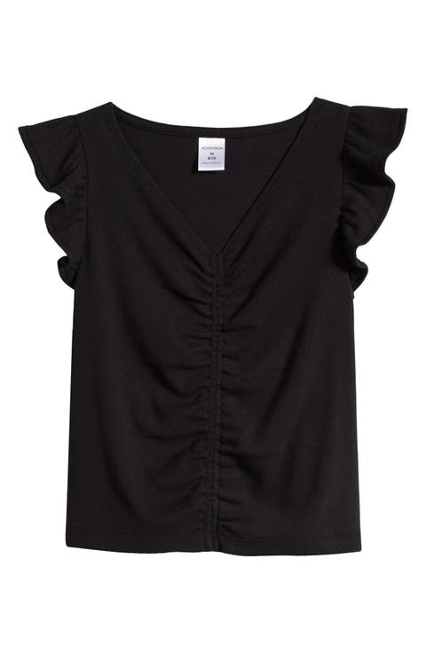 Kids' Ruched Flutter Sleeve V-Neck Top (Big Kid)