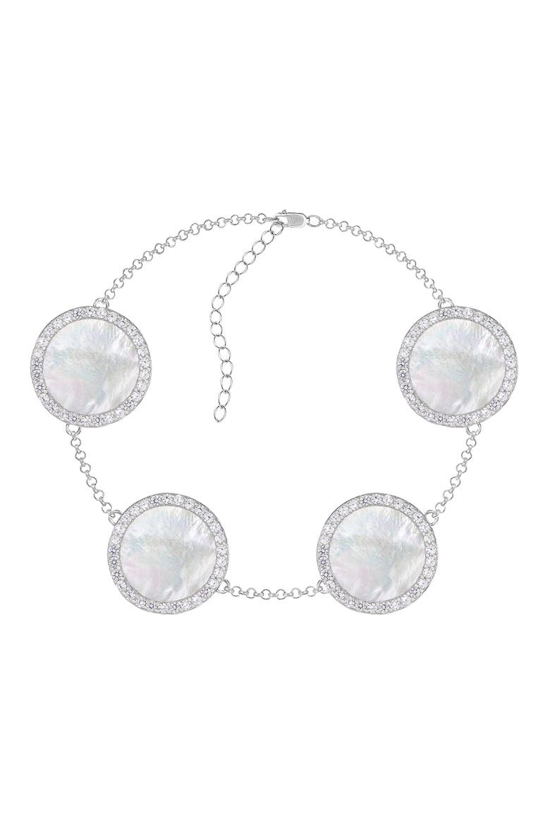 Mother-of-Pearl & CZ Round Station Bracelet, Main, color, WHITE