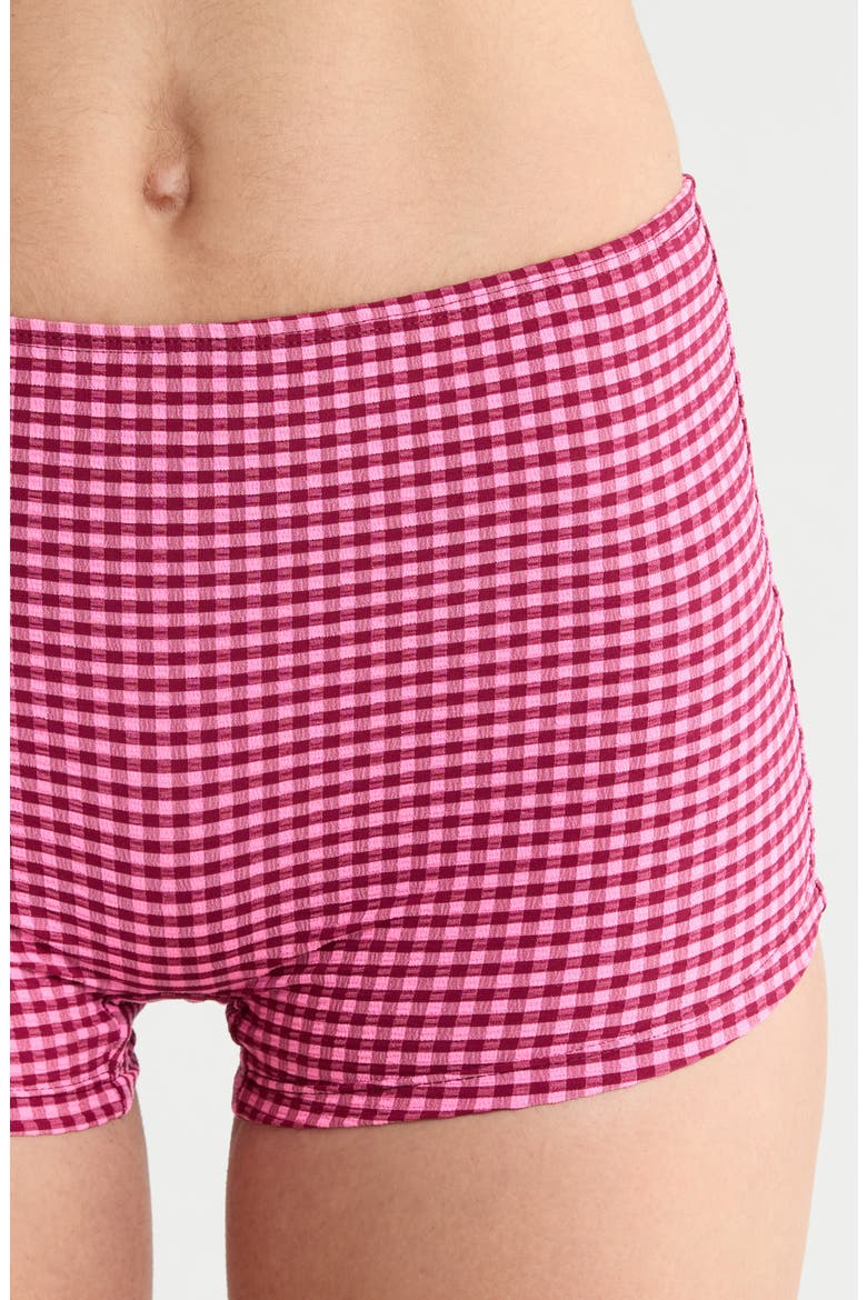 Full Coverage Gingham Swim Boyshorts, Alternate, color, CHERRY KISS
