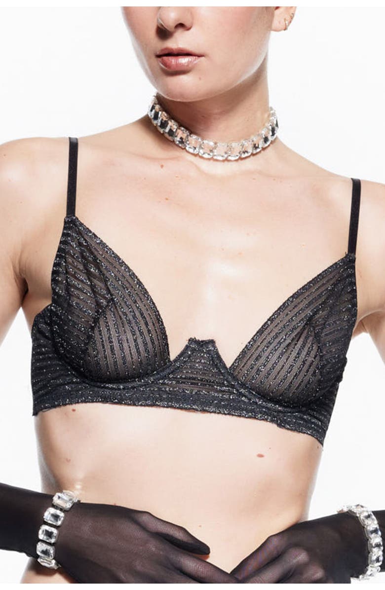 Mers Silk Silvery Bra - Lace Underwire Demi Bra, Main, color, Black