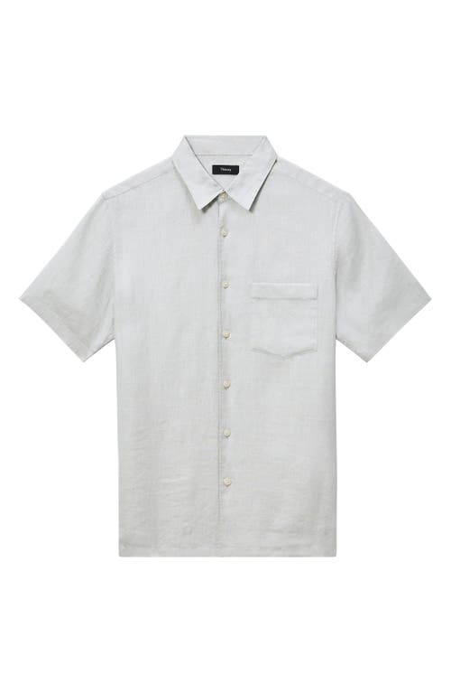 Theory Irving Solid Short Sleeve Linen Button-up Shirt In Light Green