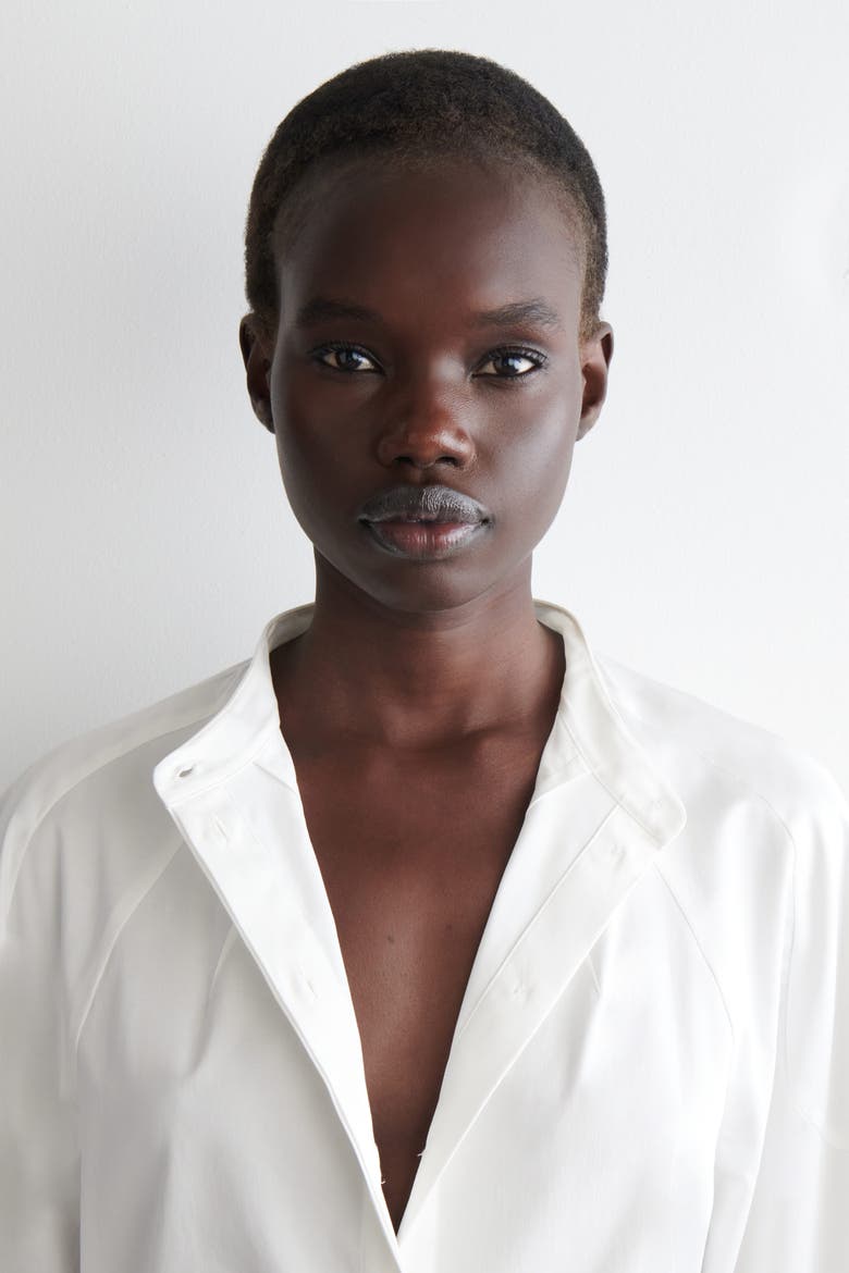 Collarless Cotton Shirt, Alternate, color, WHITE