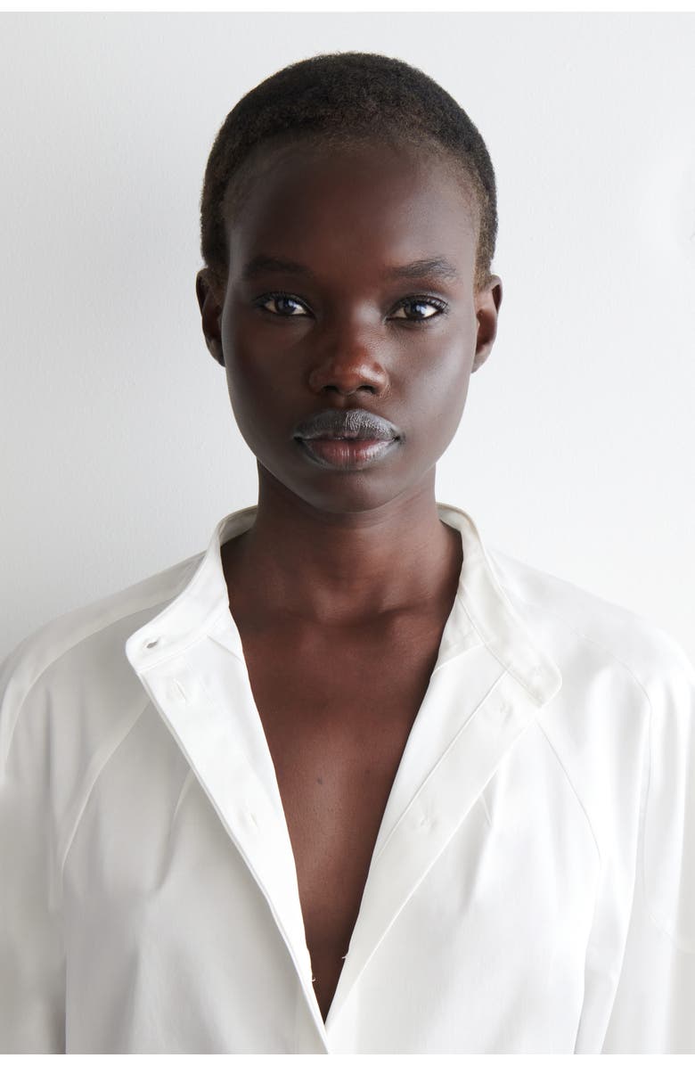 COS Collarless Cotton Shirt, Alternate, color, White