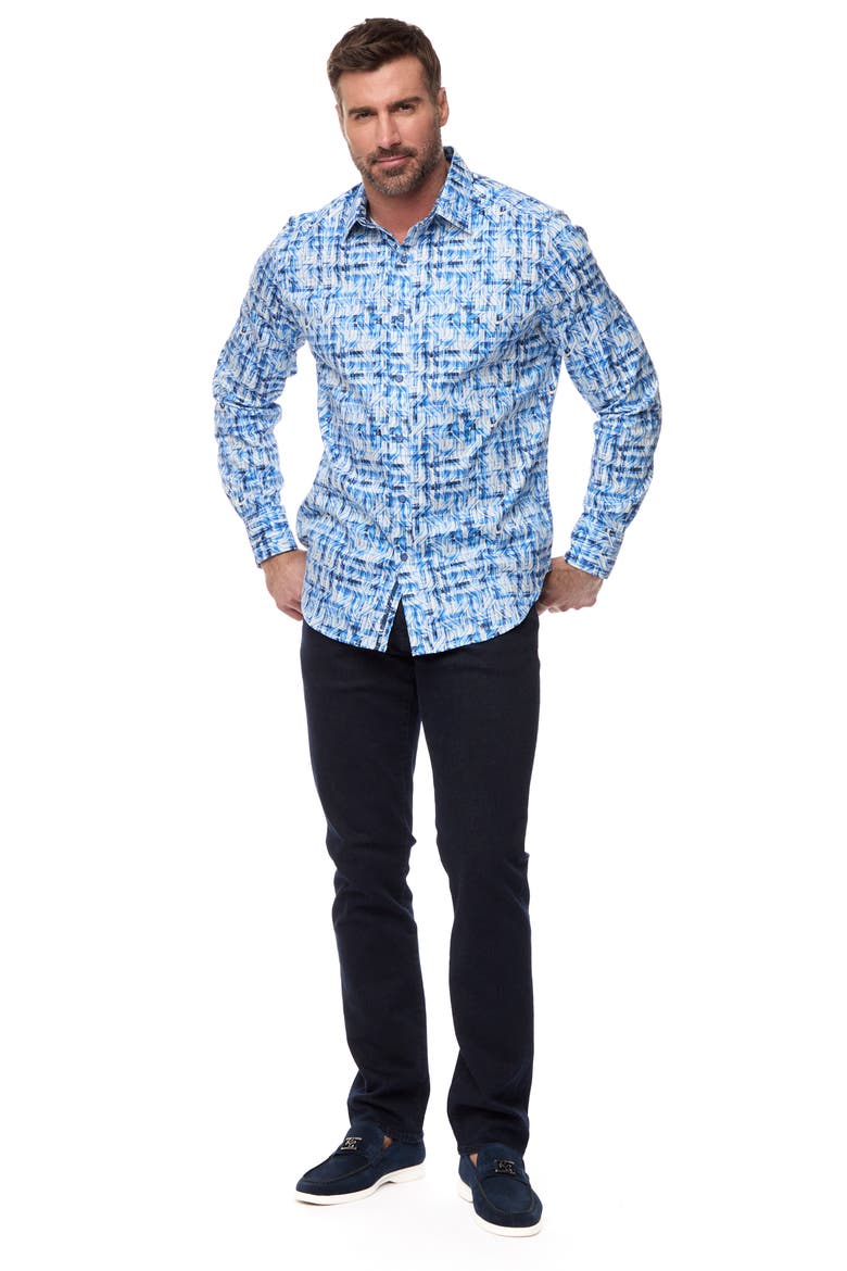 Erasmus Rope Jacquard Cotton Button-Up Shirt, Alternate, color, BLUE