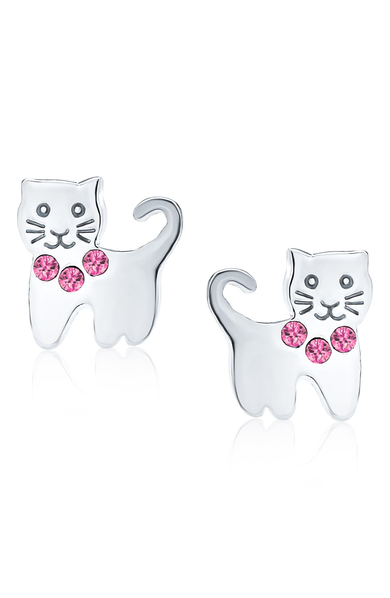 BLING JEWELRY Mini Crystal Kitty Stud Earrings