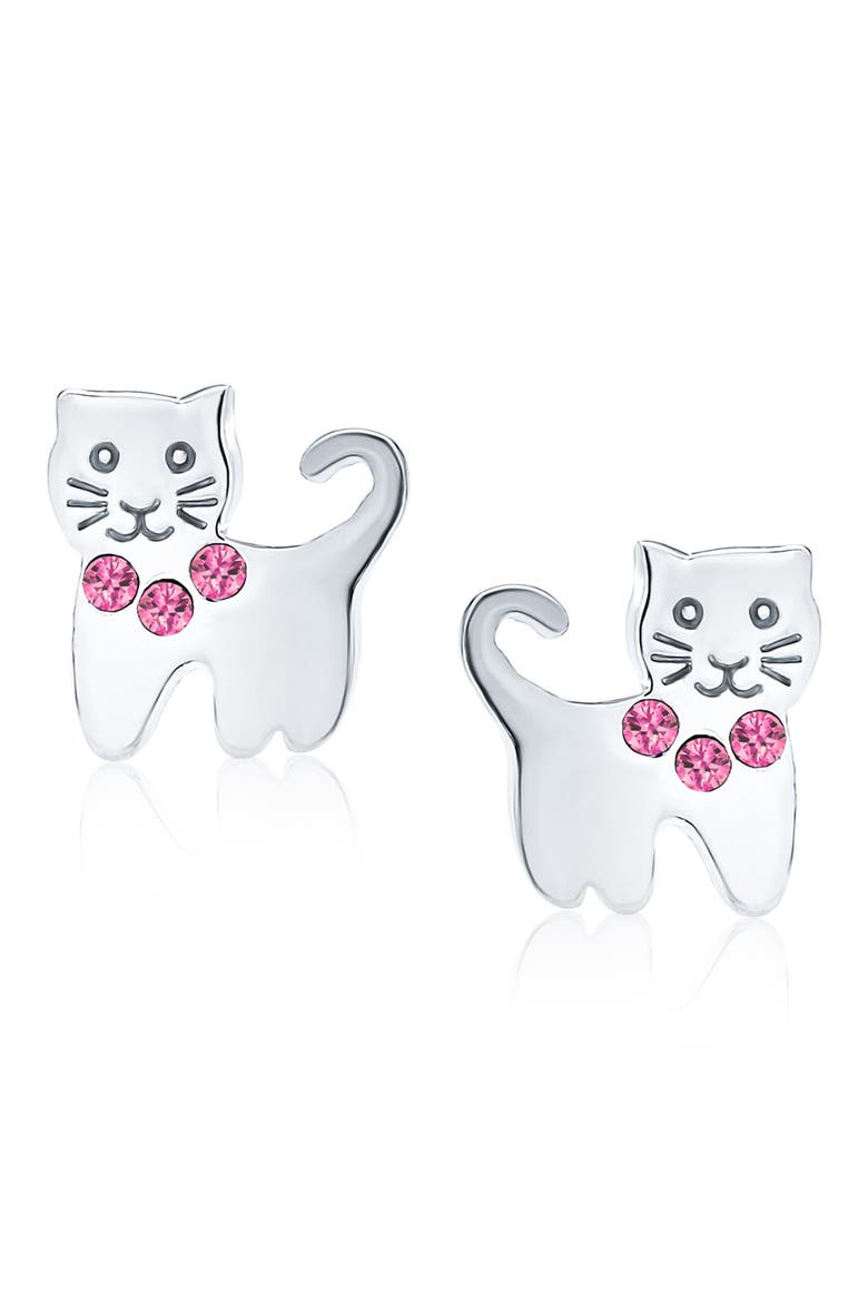 Mini Crystal Kitty Stud Earrings, Main, color, PINK