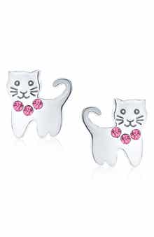 BLING JEWELRY Mini Crystal Kitty Stud Earrings