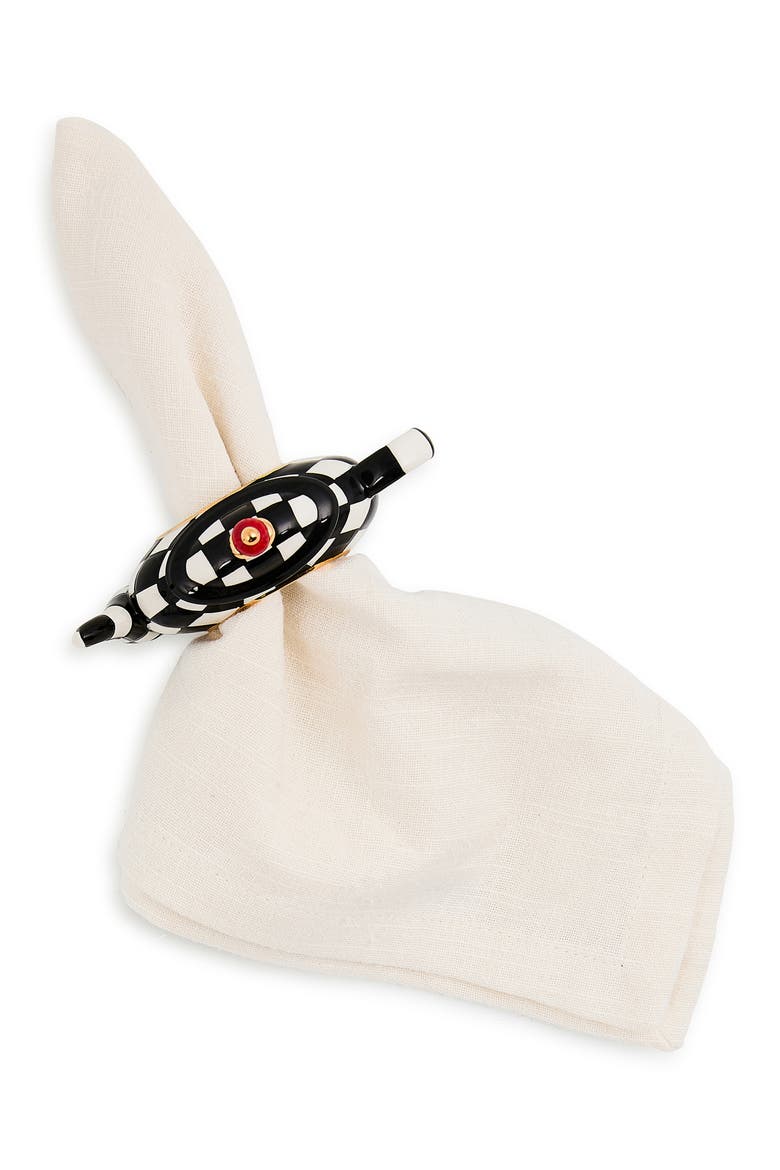 Courtly Check Set of 4 Teapot Napkin Rings, Alternate, color, COURTLY