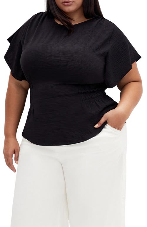 City Chic Cara Peplum Satin Top In Black