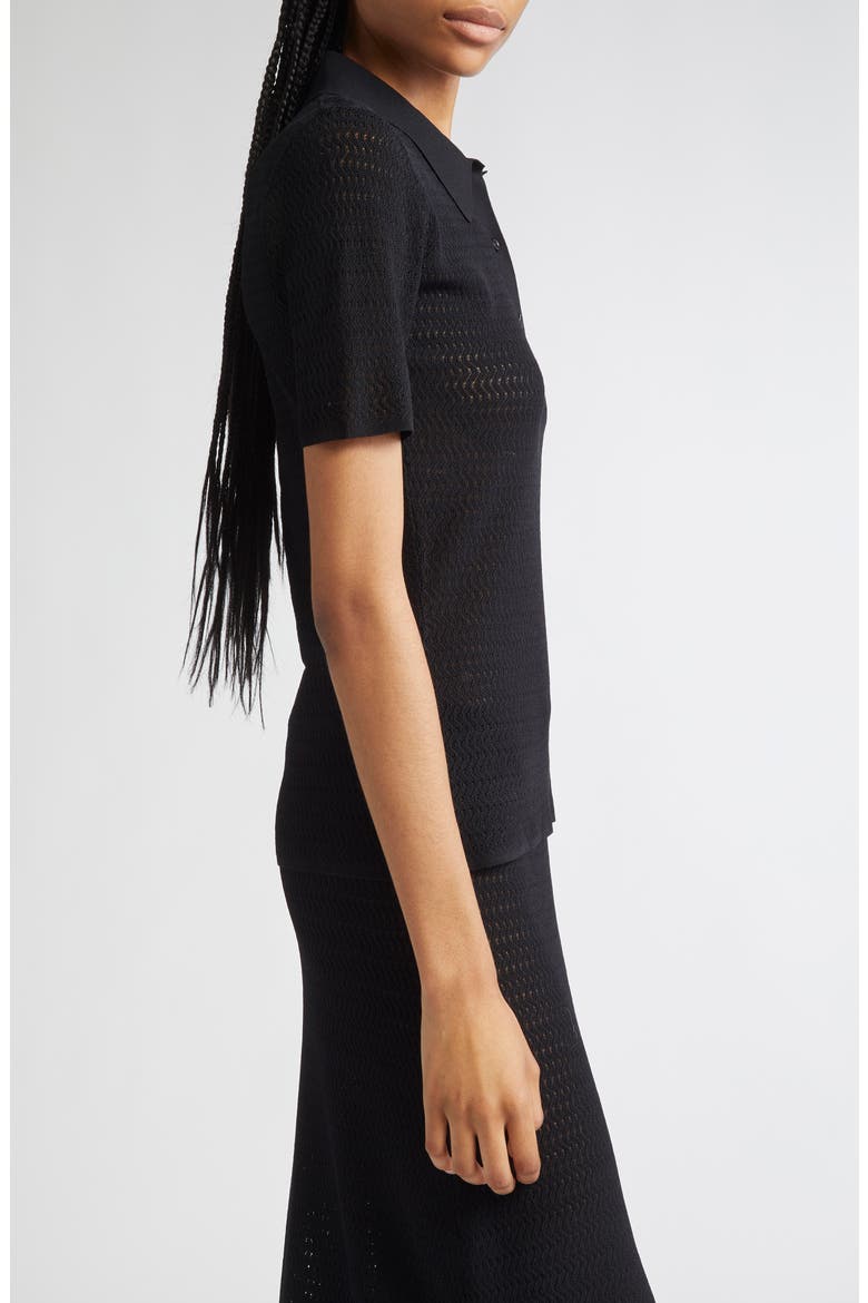 Chevron Pointelle Polo Sweater, Alternate, color, BLACK