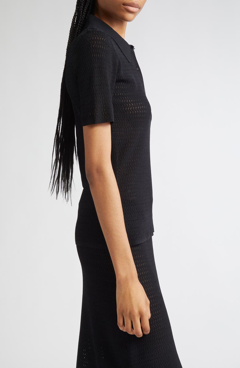 Victoria Beckham Chevron Pointelle Polo Sweater, Alternate, color, Black