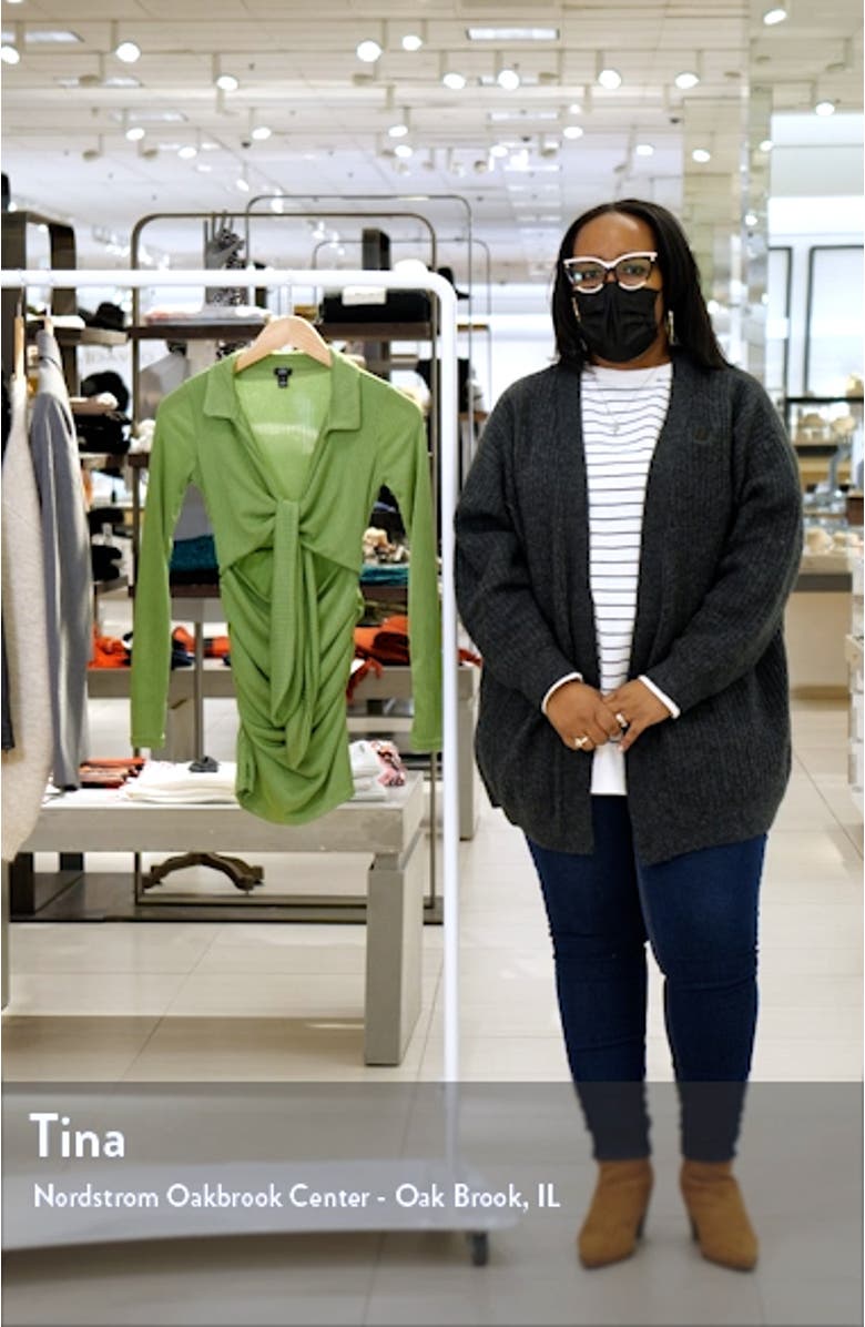 Ribbed Tie Front Long Sleeve Minidress, sales video thumbnail