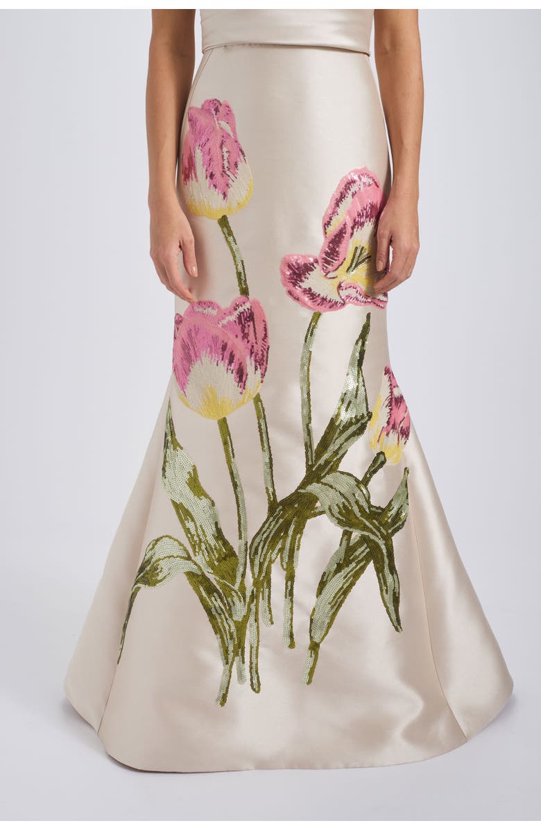 Amsale Sequin Appliqué Gown, Alternate, color, Champagne