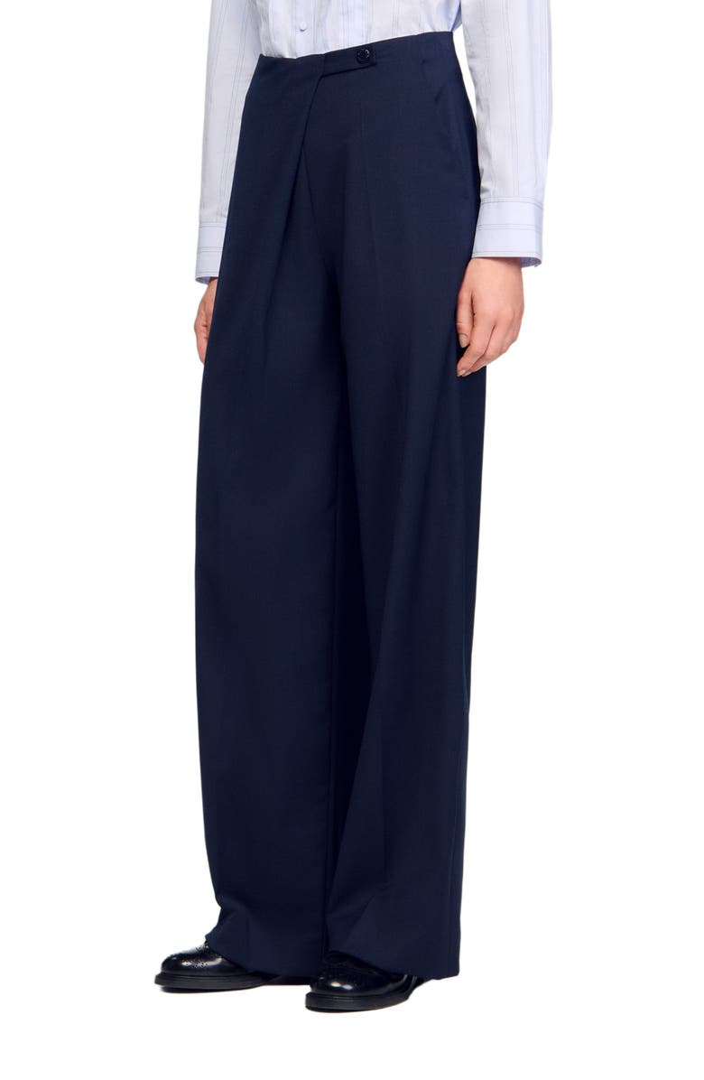SANDRO Asymmetric straight-leg trousers, Alternate, color, Navy Blue