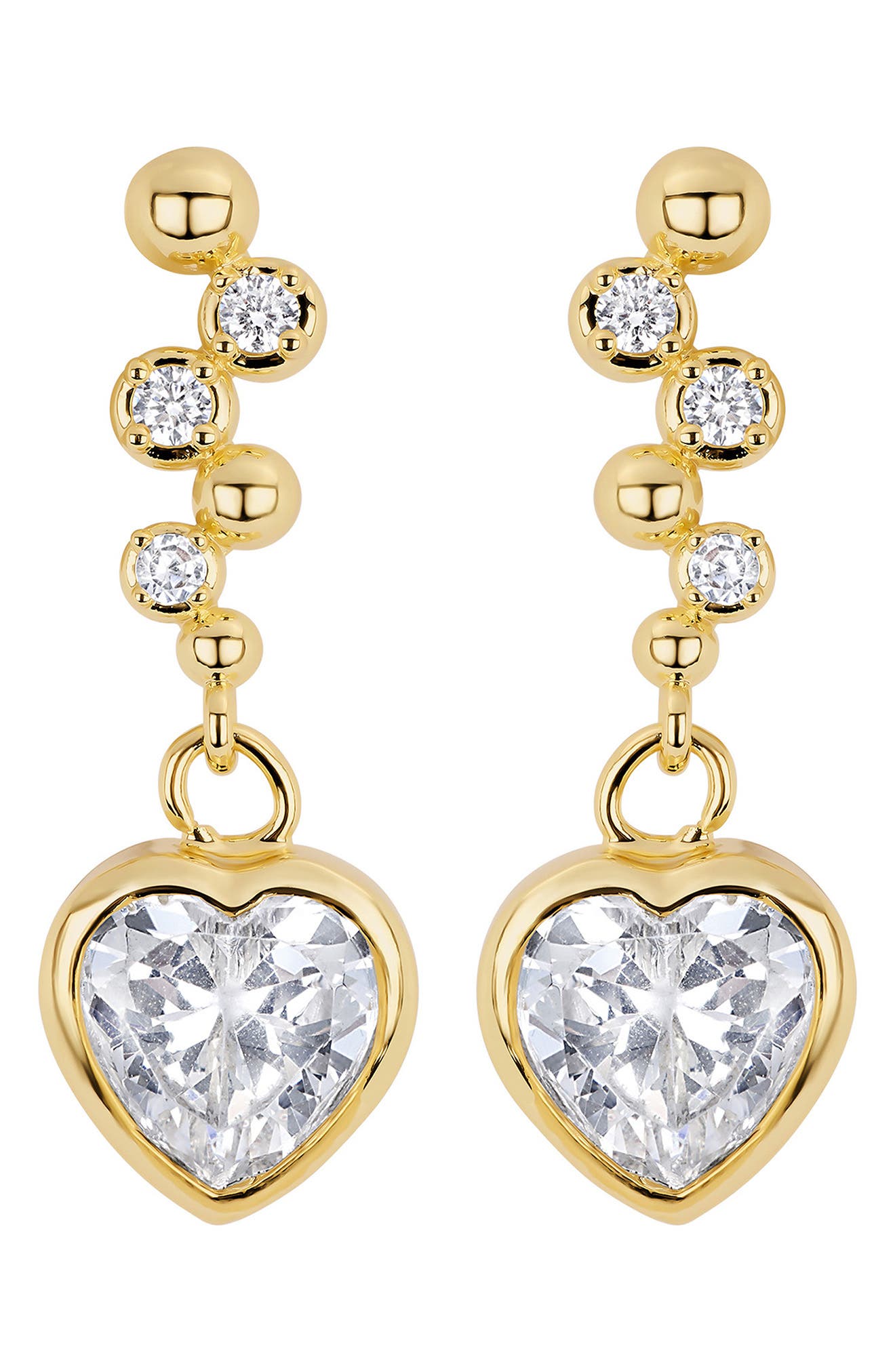 Cubic Zirconia Bezel Heart Drop Earrings