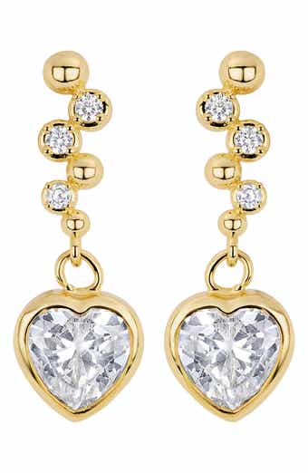 Cubic Zirconia Bezel Heart Drop Earrings