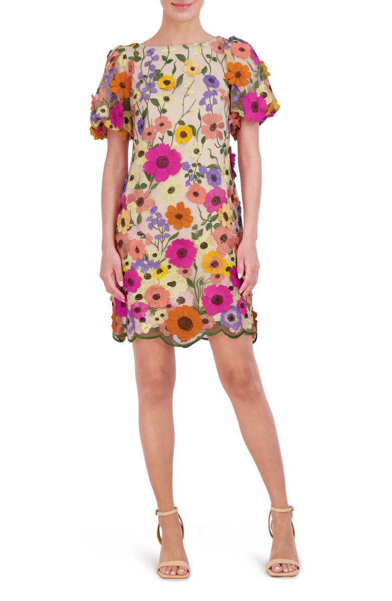 Eliza J Floral Embroidered Puff Sleeve Cocktail Dress, Main, color, 