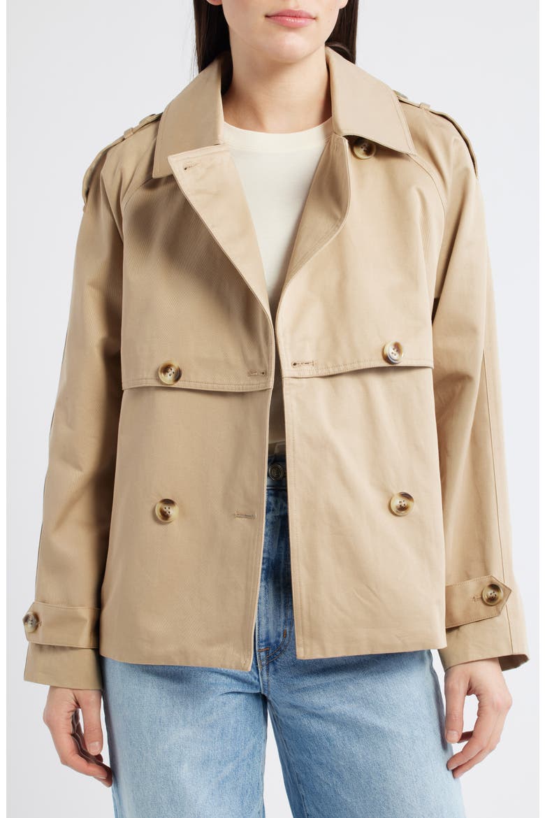 Short Cotton Trench Coat, Alternate, color, KHAKI