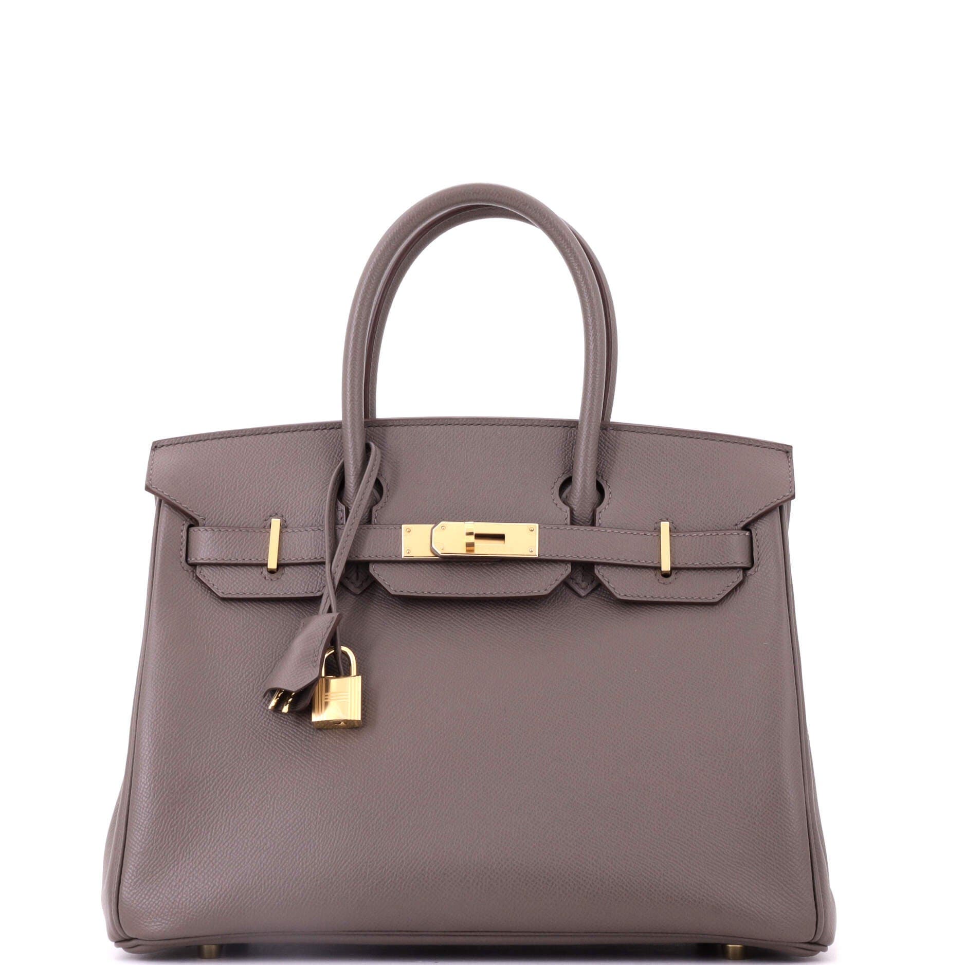 Pre-Owned Hermes Birkin Handbag Grey Epsom with Gold Hardware 30, Main, color, Etain