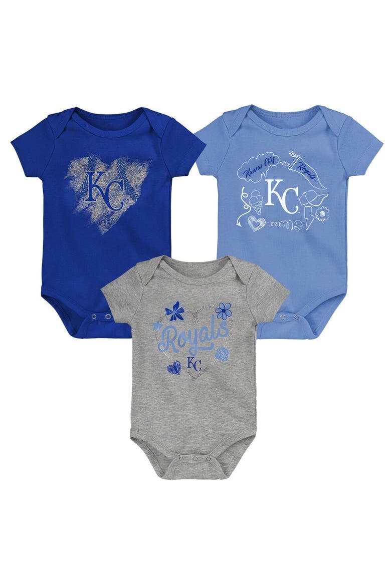 Infant Royal/Light Blue/Heathered Gray Kansas City Royals Batter Up 3-Pack Bodysuit Set, Main, color, Royal