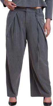 ELOQUII Pleated Wide Leg Trouser With Long Belt