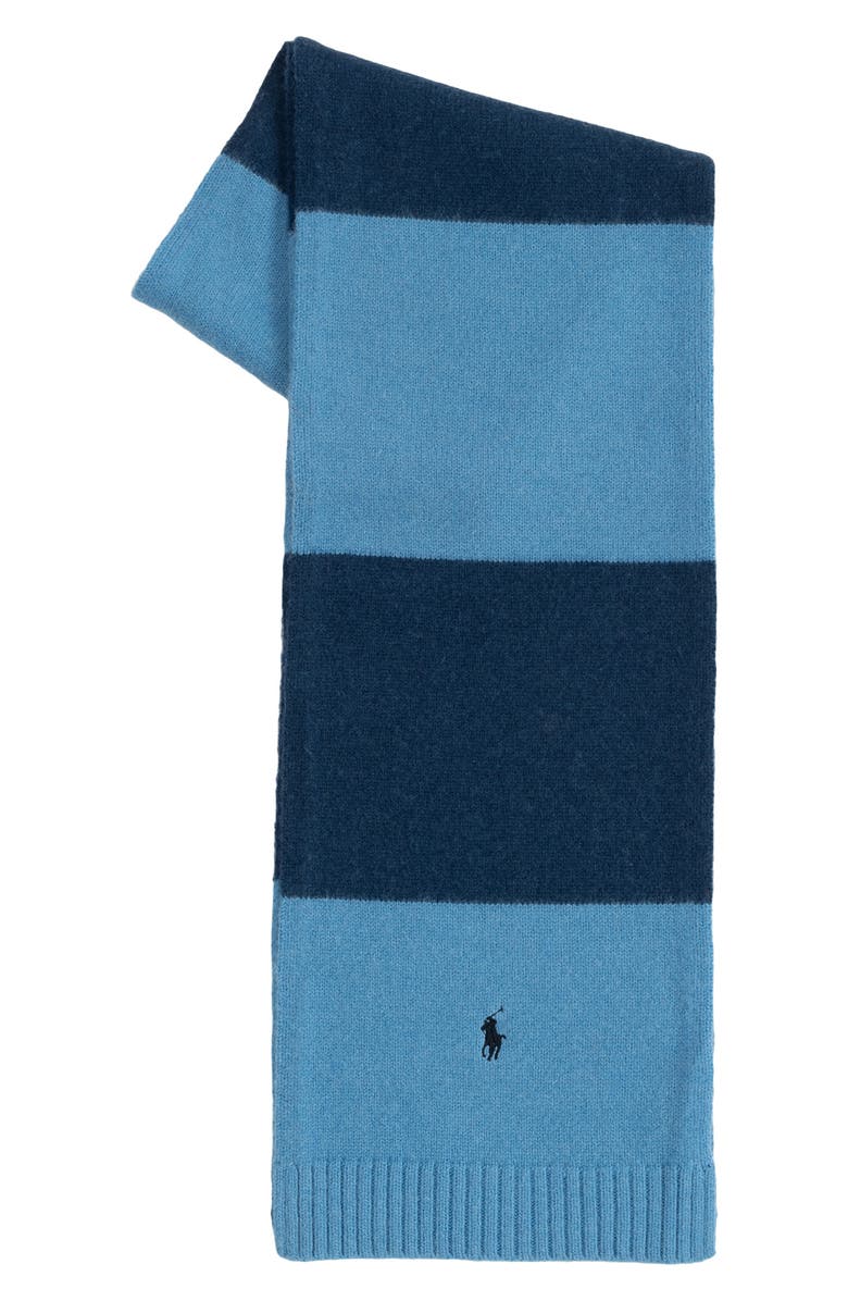 Polo Ralph Lauren Stripe Brushed Wool Scarf, Alternate, color, Navy/ Blue