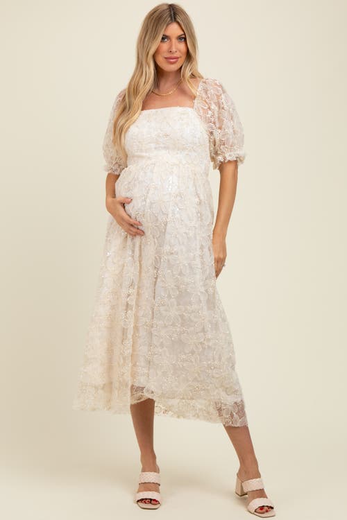 Pinkblush Floral Mesh Overlay Tie Back Midi Dress In Neutral
