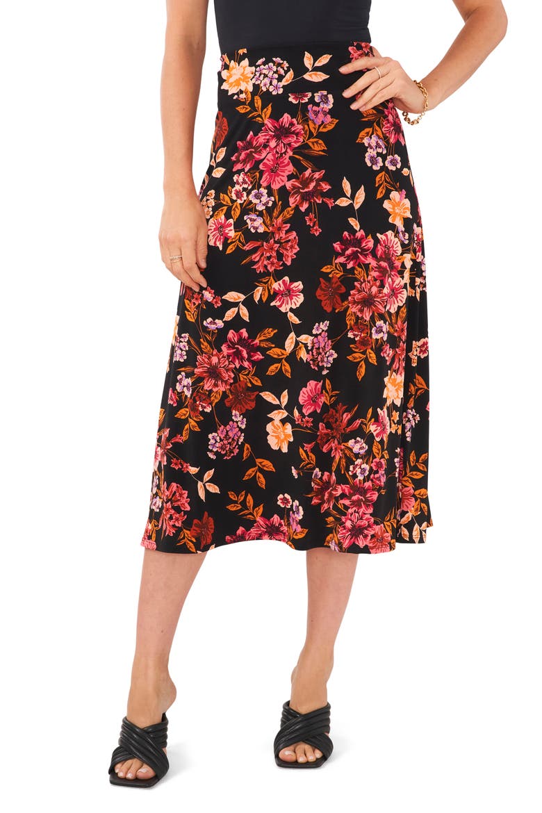 Floral Midi Skirt, Main, color, BLACK/ PINK/ GOLD