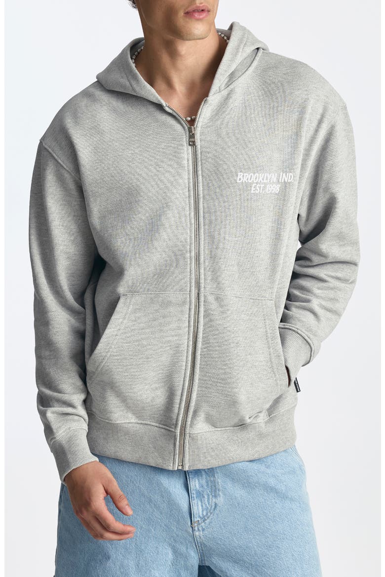 Logo Cotton Zip Hoodie, Main, color, LIGHT GREY MELANGE