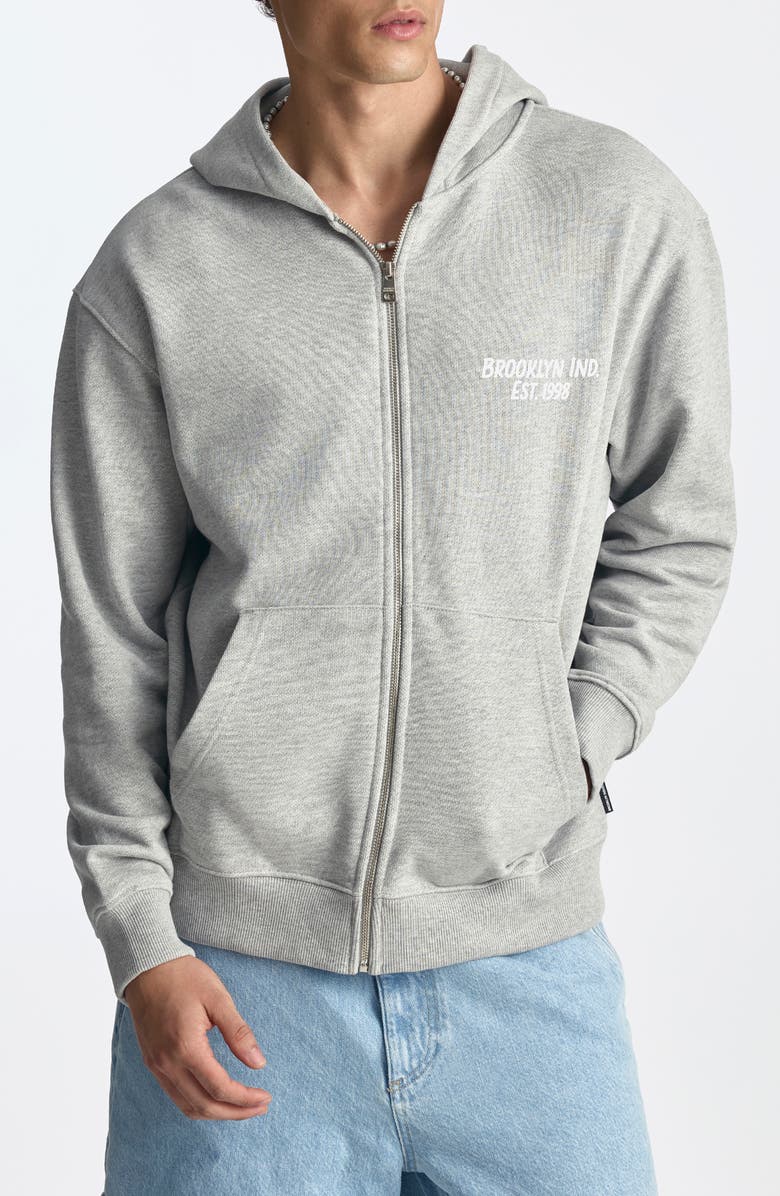 Brooklyn Industries Logo Cotton Zip Hoodie, Main, color, Light Grey Melange