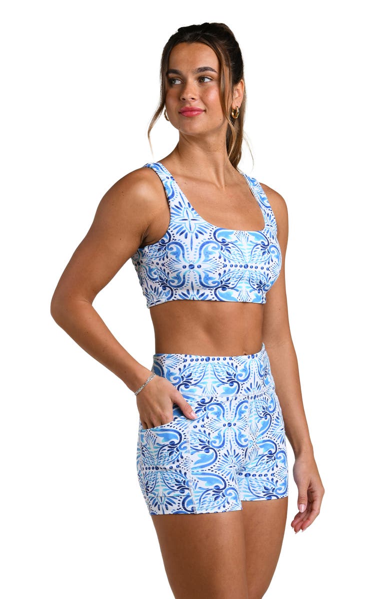 La Blanca Blue Tile High Waist Bike Shorts, Alternate, color, 