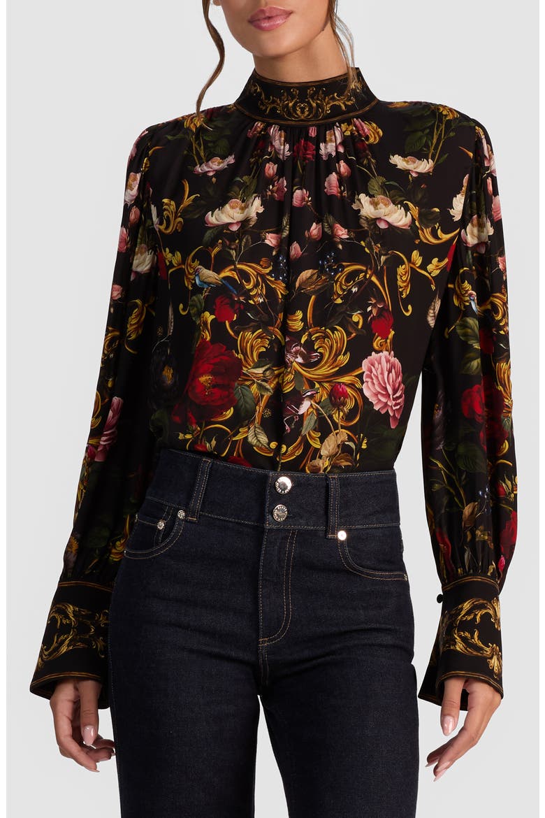 Marion Mock Neck Floral Blouse, Main, color, EVERMINE