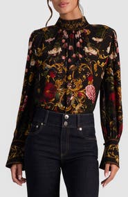 Alice + Olivia Marion Mock Neck Floral Blouse