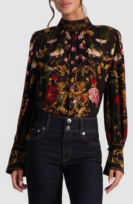 Alice + Olivia Marion Mock Neck Floral Blouse