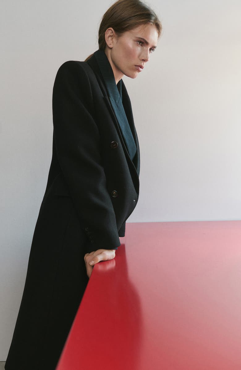 MANGO Double Breasted Wool Blend Coat, Alternate, color, Black